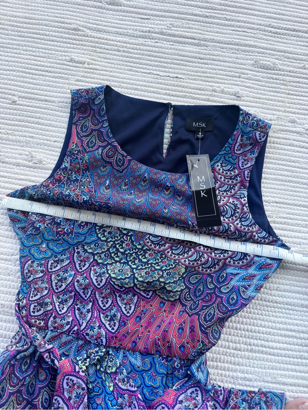 MSK Blue Purple Paisley Handkerchief Hem Midi Dress Size 10 NWT - Picture 9 of 12